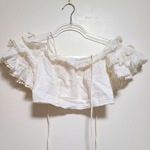 Ruffle sleeve off the shoulder top.